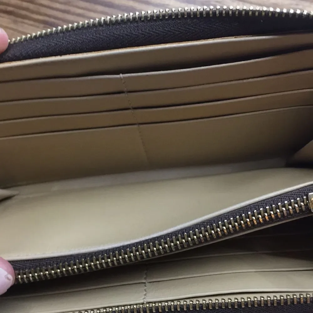 J & M Davidson Tan Leather Croc Embossed zip around zippy long wallet